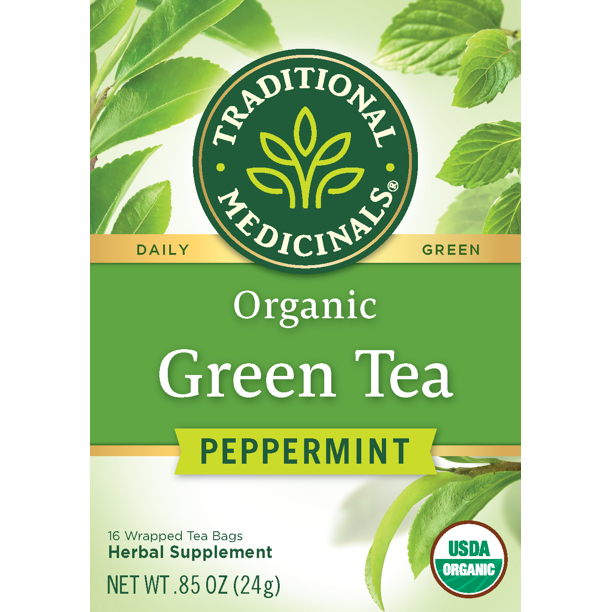 TRADITIONAL MEDICINALS Organic Green Tea Peppermint 16 BAGS