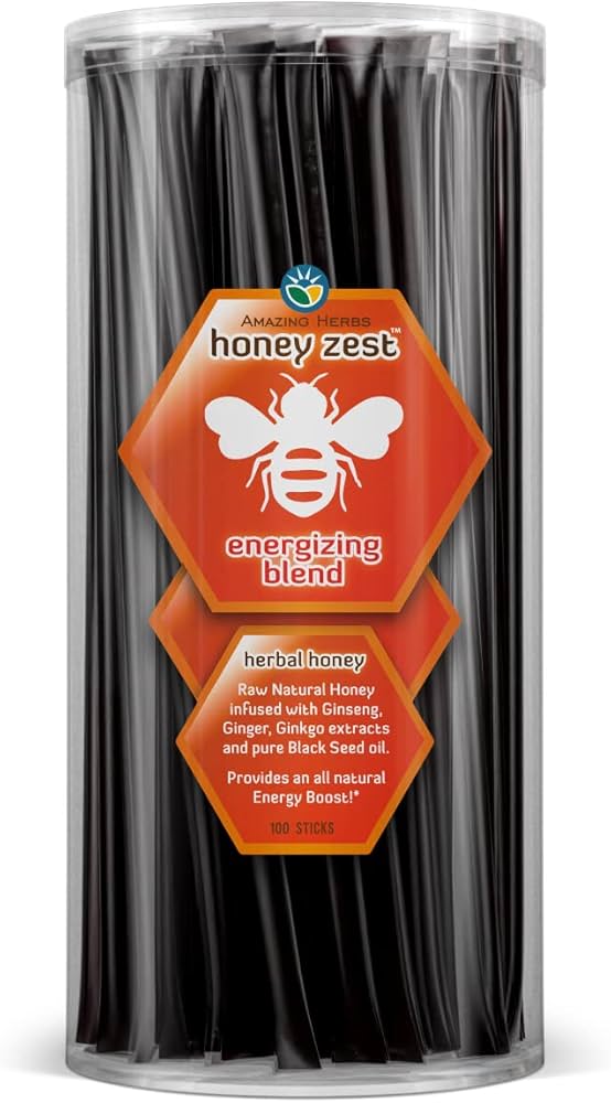 AMAZING HERBS HoneyZest Energizing Honey Sticks 100 CT